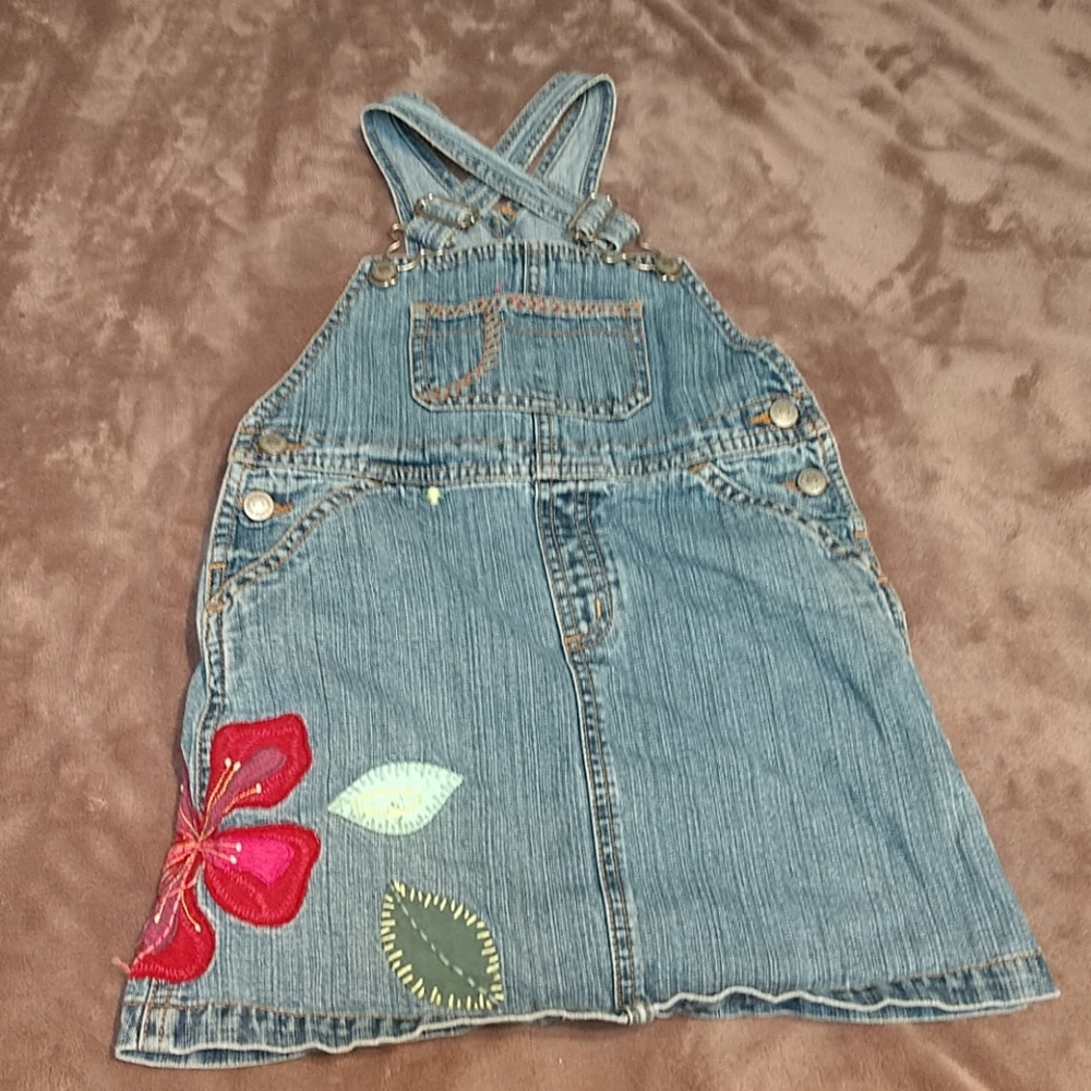 Girls denim floral overalls dress